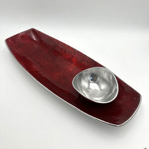 Ruby Red Metal Handcrafted Oblong Shape Appetizer Plate